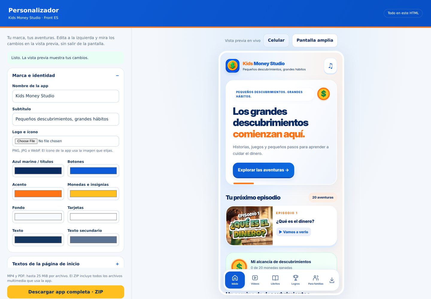 Personalizador real del Kids Money Studio